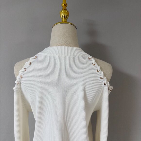 Camilla White Off-the-Shoulder Bell-Sleeve Knitted Jumper - Picture 10 of 12
